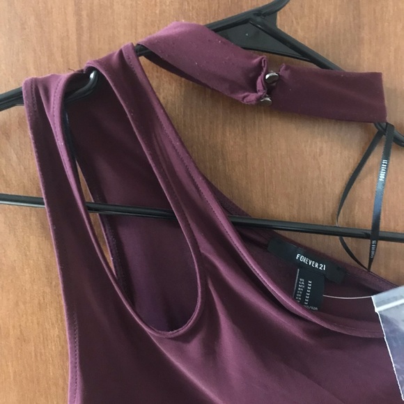 Maroon One-Shoulder Bodysuit with Choker Connected - Picture 3 of 5